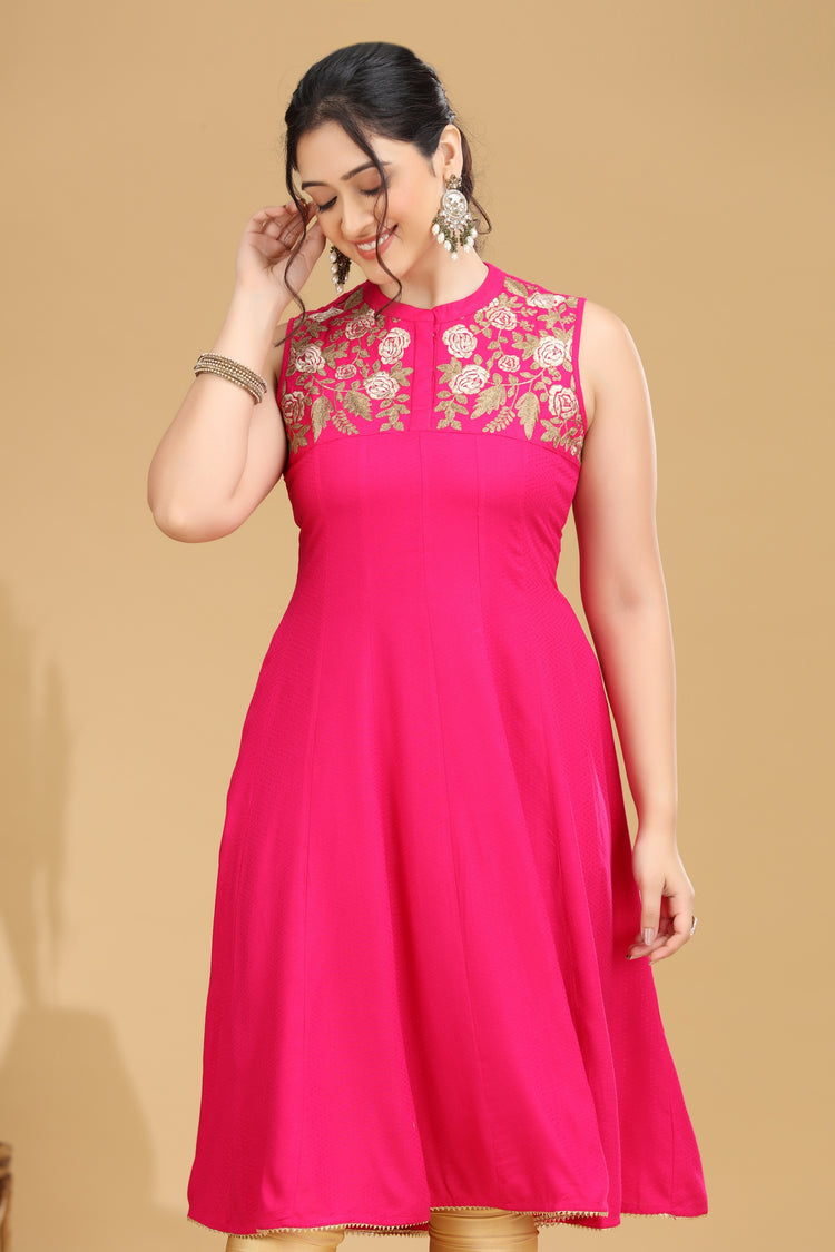 Pink Embroidered A-Line Dress