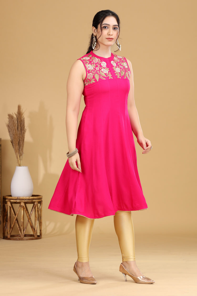 Pink Embroidered A-Line Dress