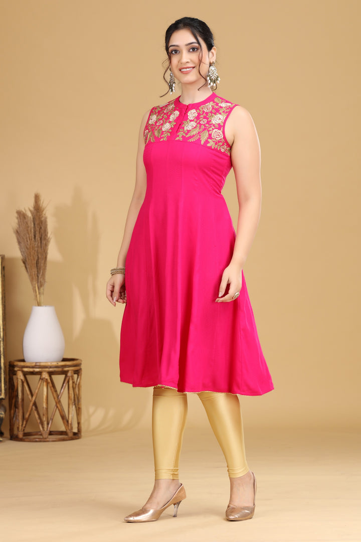Pink Embroidered A-Line Dress