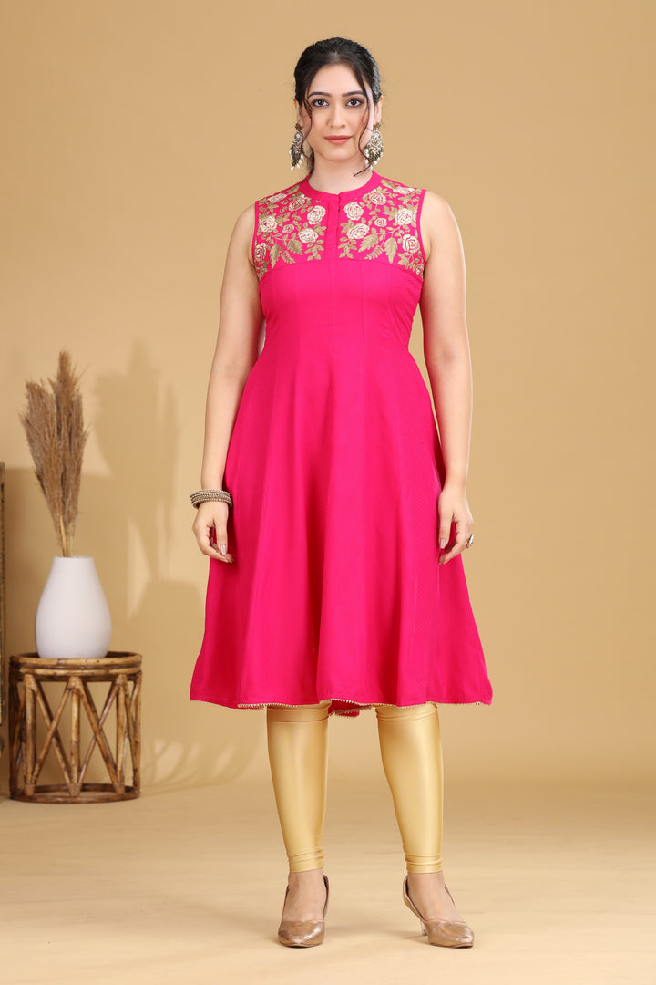 Pink Embroidered A-Line Dress