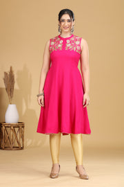 Pink Embroidered A-Line Dress