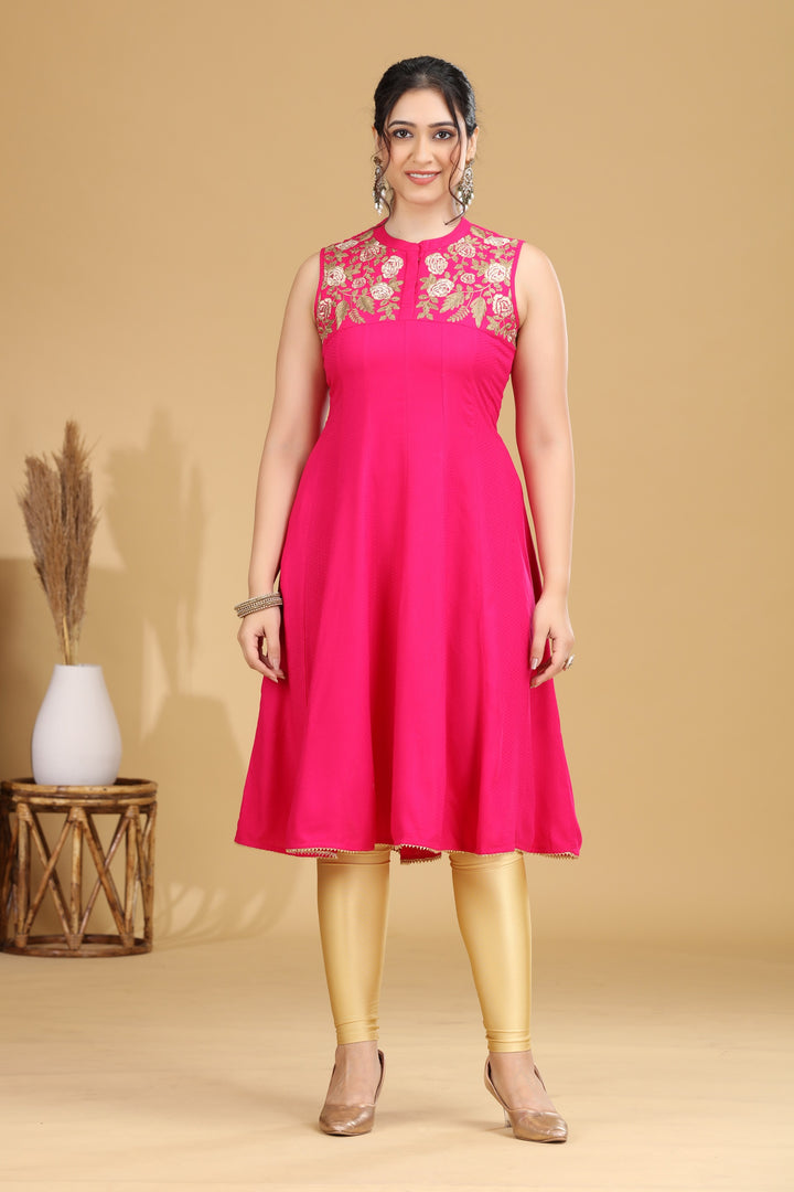 Pink Embroidered A-Line Dress