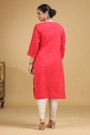 Pink Embroidered Cotton Straight Kurta