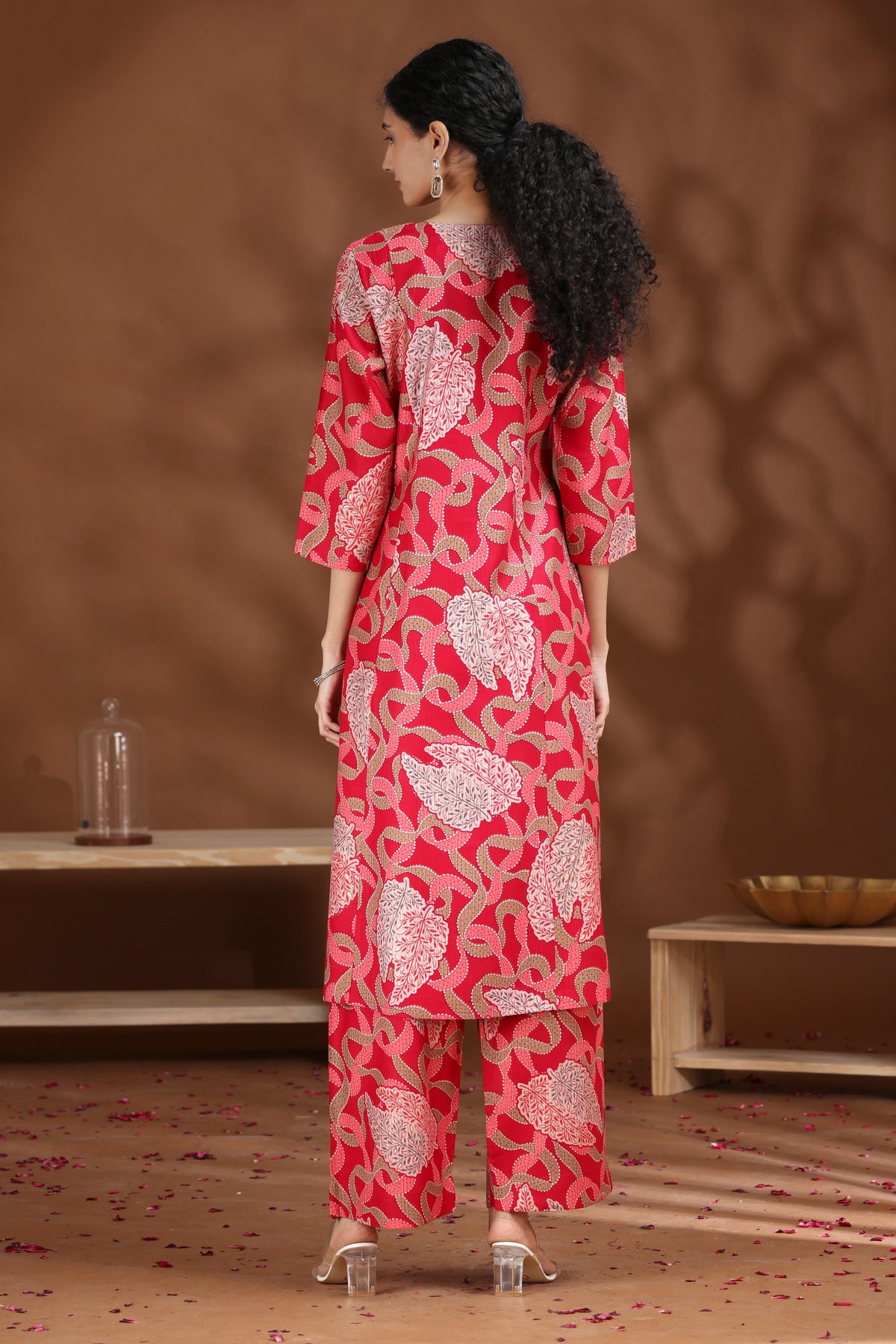 Pink Embroidered Straight Co-ord Set