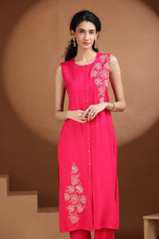 Pink Embroidered Straight Co ord Set