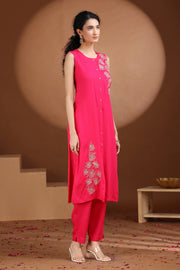 Pink Embroidered Straight Co ord Set