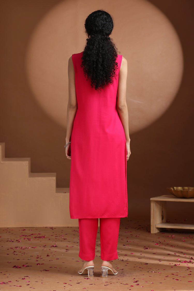 Pink Embroidered Straight Co ord Set