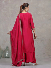 Pink Floral Embroidered A-Line Ethnic Set