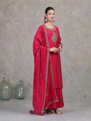 Pink Floral Embroidered A-Line Ethnic Set