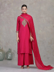 Pink Floral Embroidered A-Line Ethnic Set