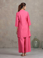 Pink Floral Embroidered Straight Co-ord Set