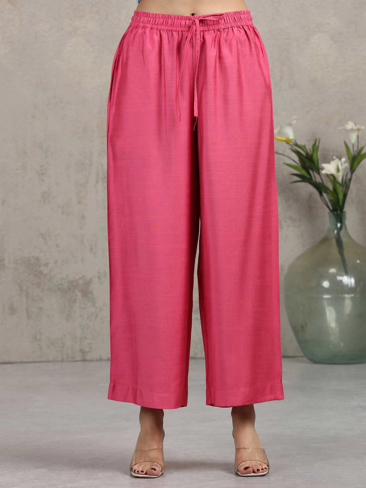 Pink Floral Embroidered Straight Co-ord Set