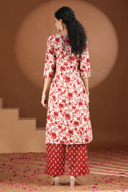 Pink Floral Printed A-Line Cotton Co-ord Set