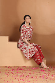 Pink Floral Printed A-Line Cotton Co-ord Set