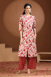 Pink Floral Printed A-Line Cotton Co-ord Set