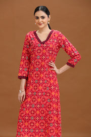 Pink Geometric Printed A-Line Kurta