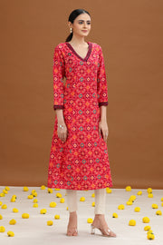 Pink Geometric Printed A-Line Kurta