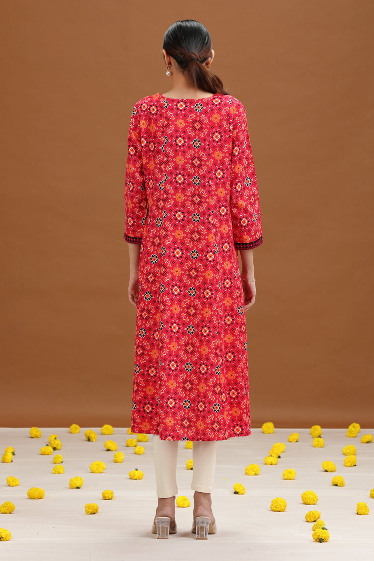 Pink Geometric Printed A-Line Kurta
