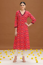 Pink Geometric Printed A-Line Kurta