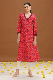 Pink Geometric Printed A-Line Kurta