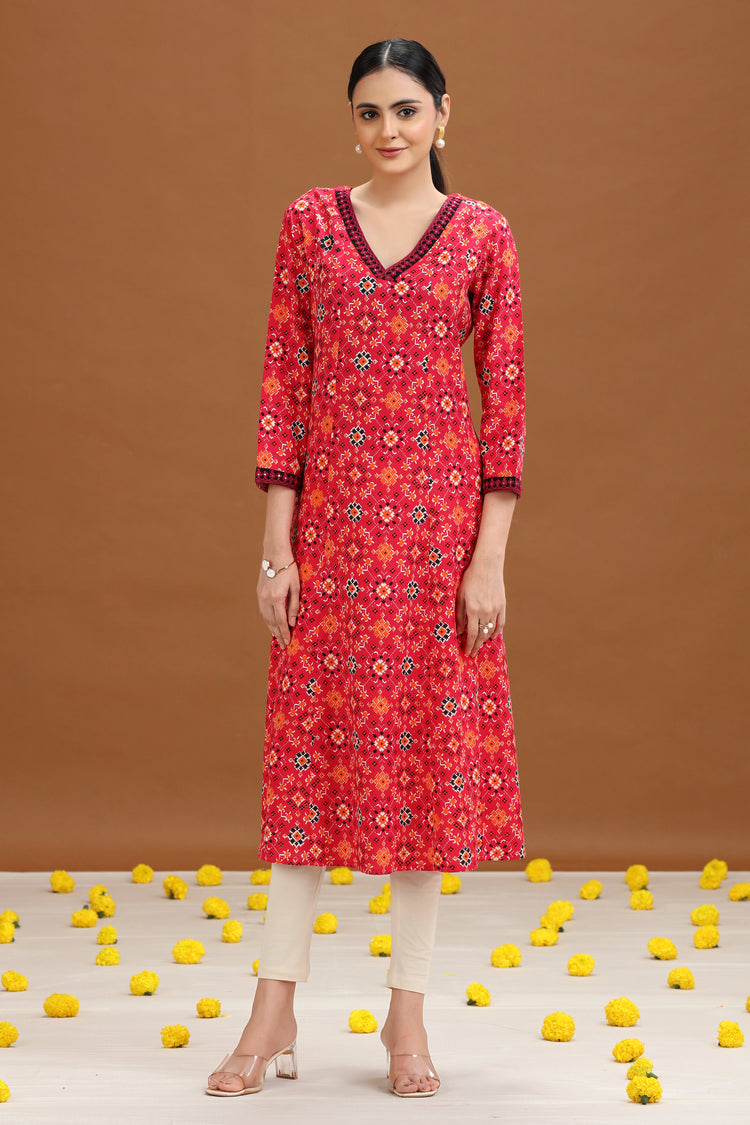 Pink Geometric Printed A-Line Kurta