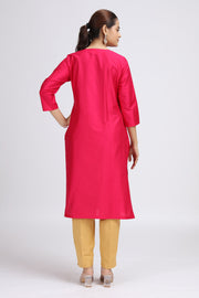 Pink PolySilk Straight Embroidered Kurta