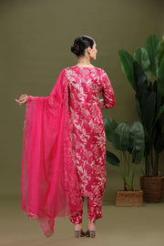 Pink Roman Silk Embroidered Straight Kurta Pant and Dupatta Suit Set