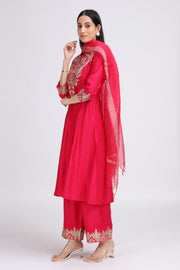Pink Viscose Embroidered A Line Kurta Palazzo and Dupatta Suit Set for women