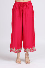 Pink Viscose Embroidered A Line Kurta Palazzo and Dupatta Suit Set for women