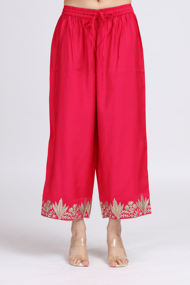 Pink Viscose Embroidered A Line Kurta Palazzo and Dupatta Suit Set for women