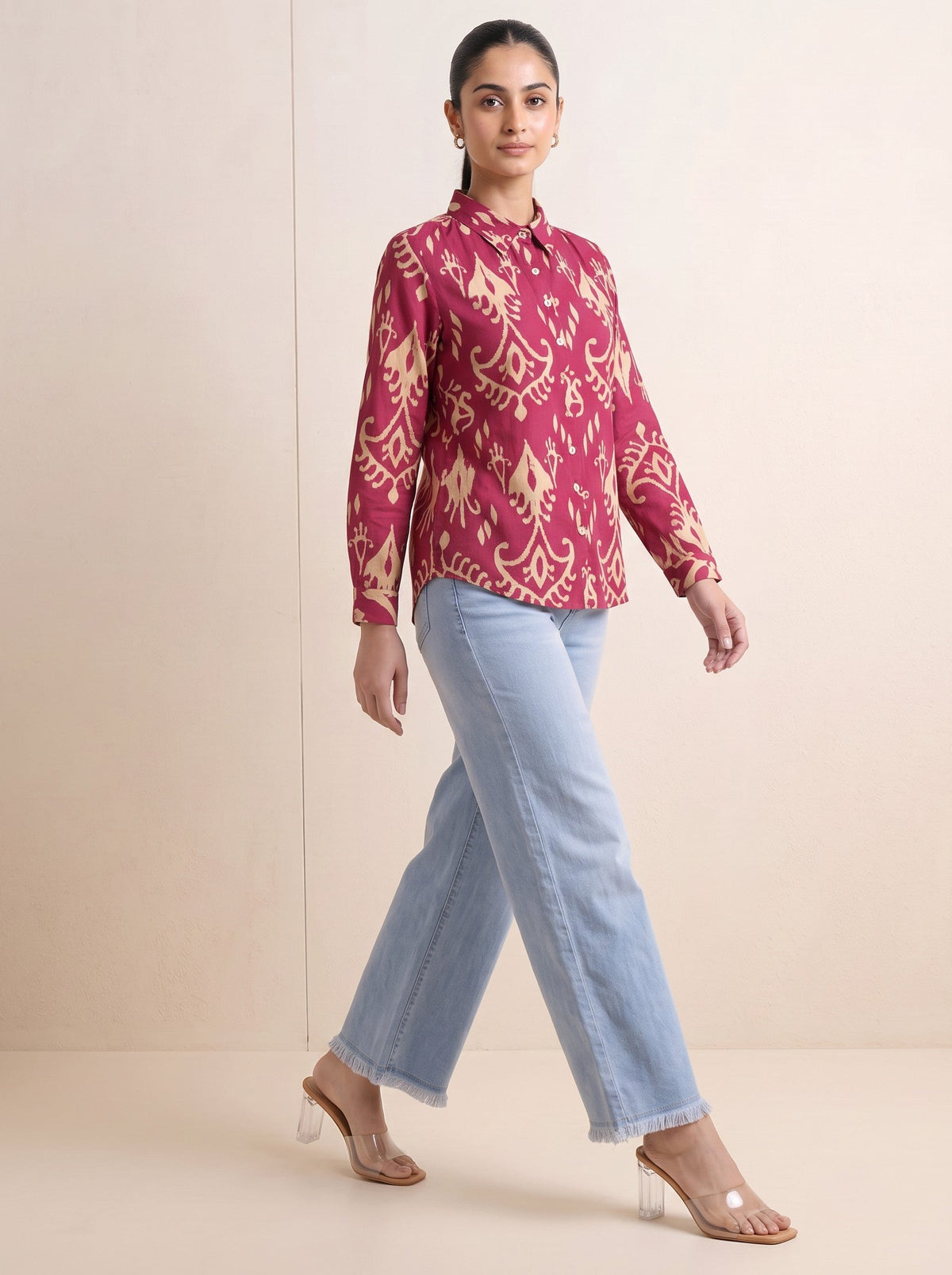 Pink Abstract Print Pure Cotton Short Kurti
