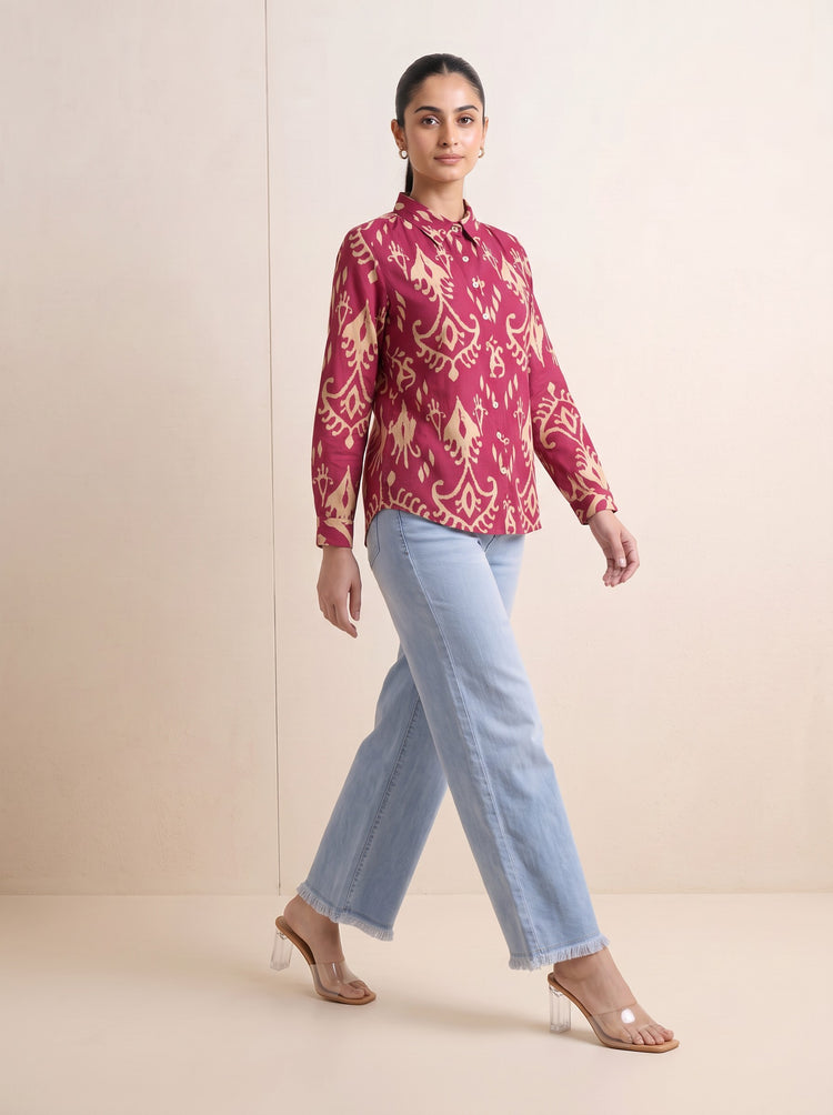 Pink Abstract Print Pure Cotton Short Kurti