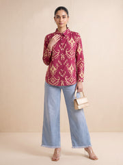 Pink Abstract Print Pure Cotton Short Kurti