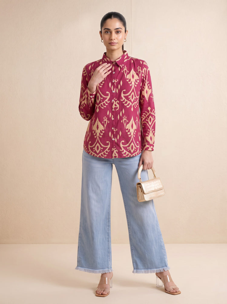 Pink Abstract Print Pure Cotton Short Kurti