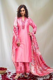 Pink PolySilk Straight Embroidered Kurta Pant Suit Set