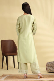 Pista Green Poly Silk Embroidered Straight Kurta Pant Co ord Set for women and girls