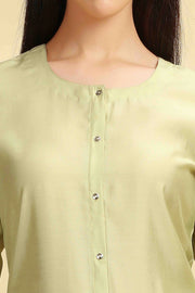 Pista Green Poly Silk Embroidered Straight Kurta Pant Co ord Set for women and girls