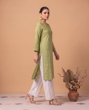 Pista Green Chikankari Women's Long Kurta