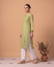 Pista Green Chikankari Women's Long Kurta