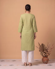 Pista Green Chikankari Women's Long Kurta