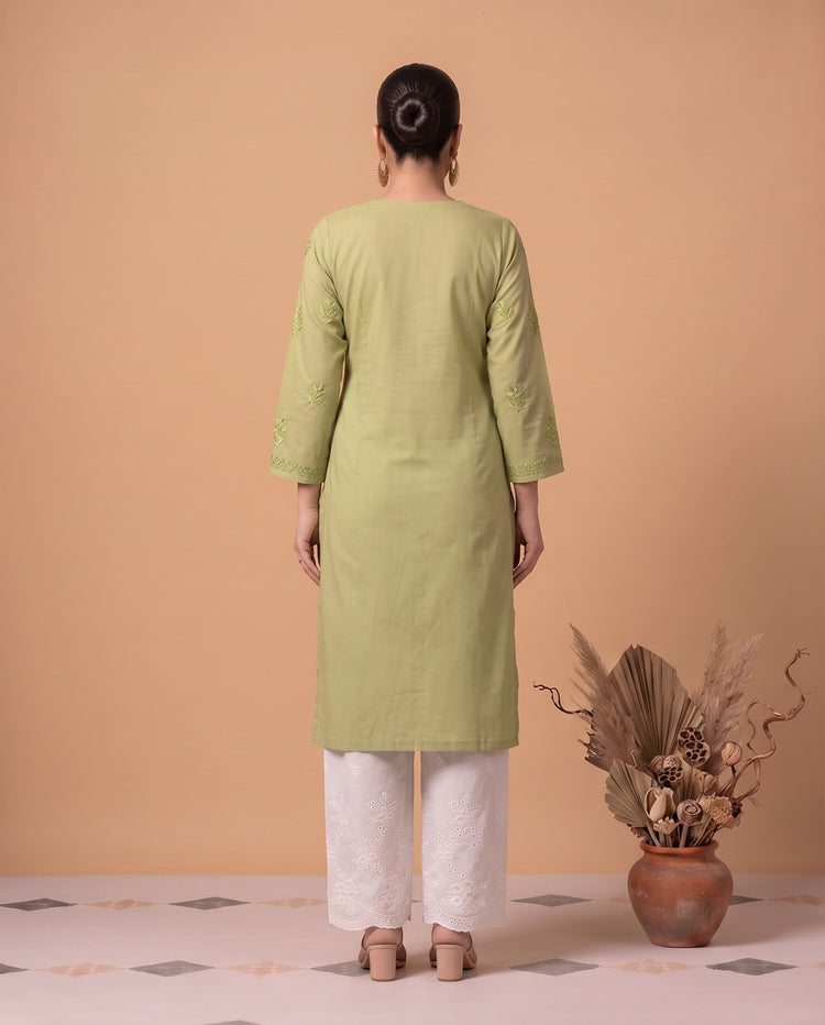 Pista Green Chikankari Women's Long Kurta