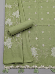 Pista Green Embroidered Cotton Dress Material