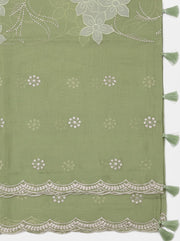 Pista Green Embroidered Cotton Dress Material