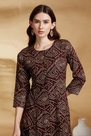 Purple Argyle Printed Straight Kurta