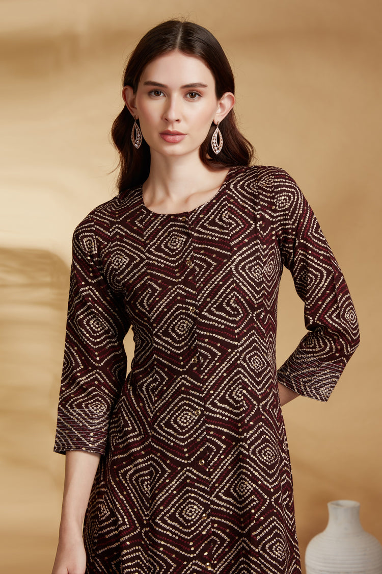 Purple Argyle Printed Straight Kurta