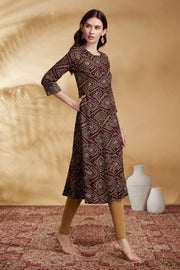 Purple Argyle Printed Straight Kurta