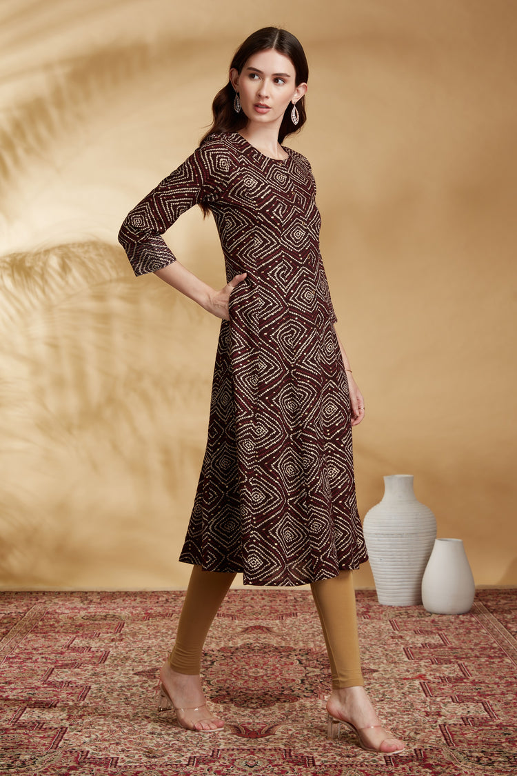 Purple Argyle Printed Straight Kurta