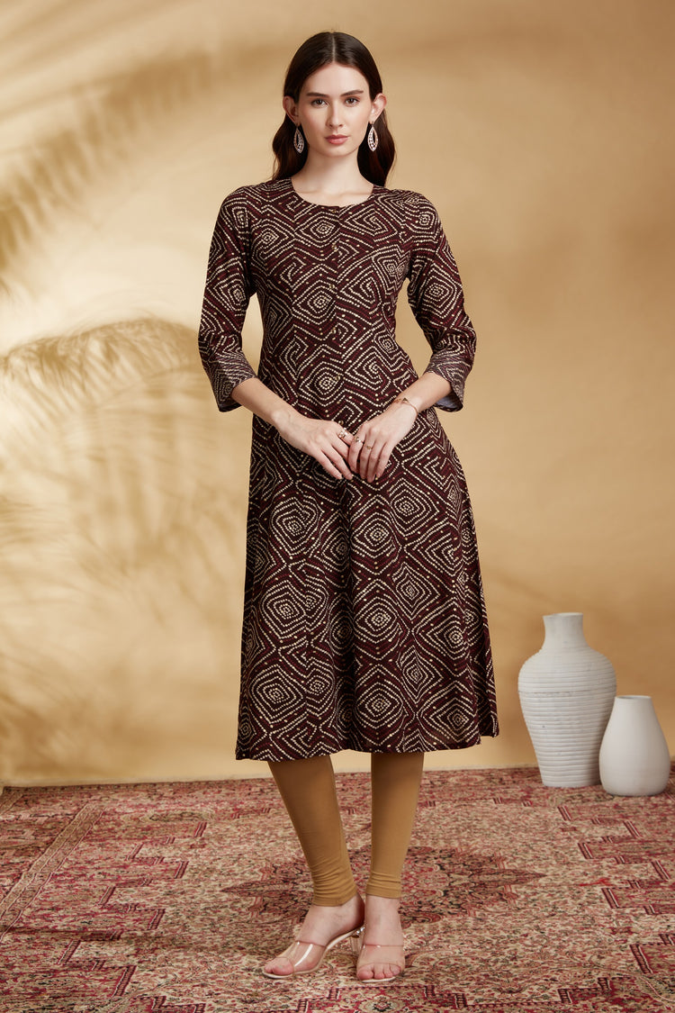 Purple Argyle Printed Straight Kurta