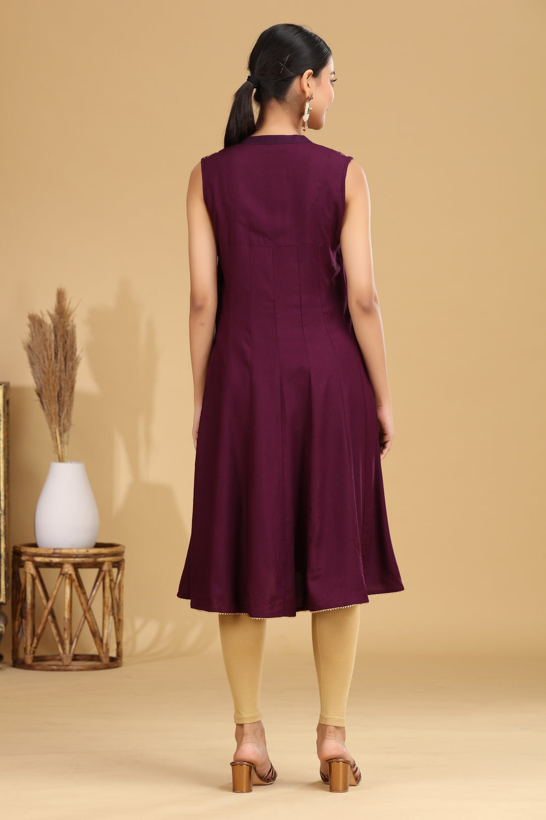 Purple Embroidered A-Line Dress