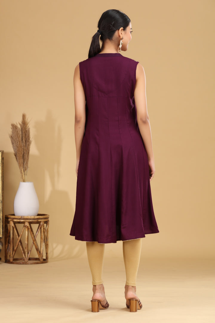 Purple Embroidered A-Line Dress